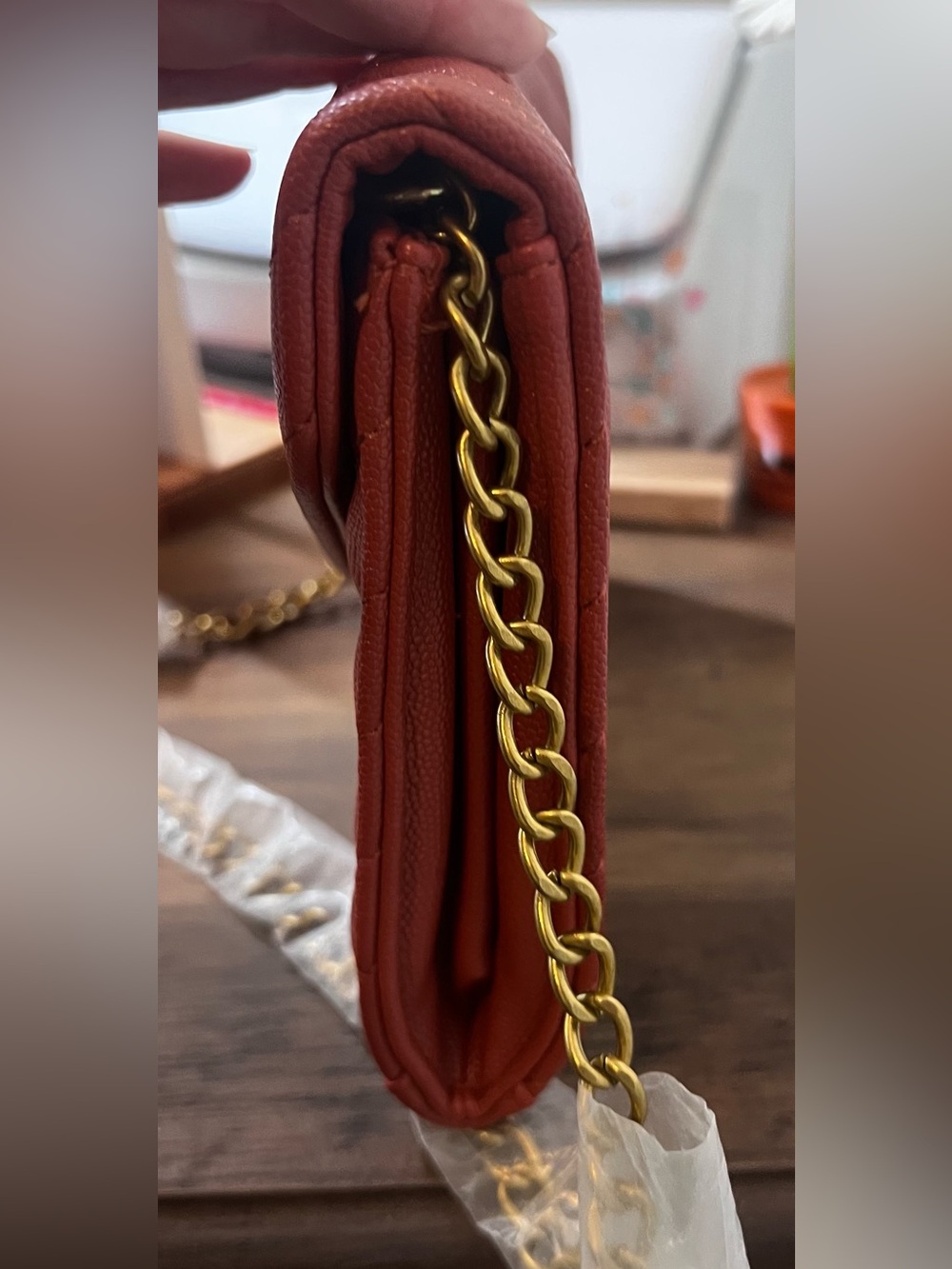 INSPIRED Redish Orange Leather Crossbody with Gold Hardware - Picture 3 of 10